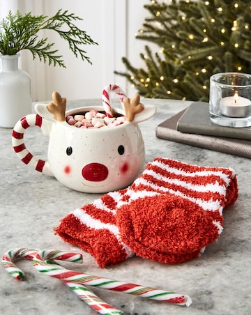Ceramic Rudolph Mug with Fluffy Socks