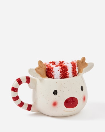 Ceramic Rudolph Mug with Fluffy Socks
