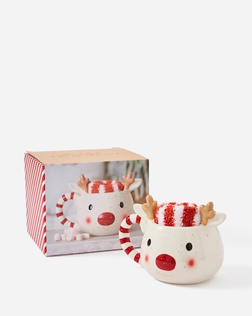 Ceramic Rudolph Mug with Fluffy Socks