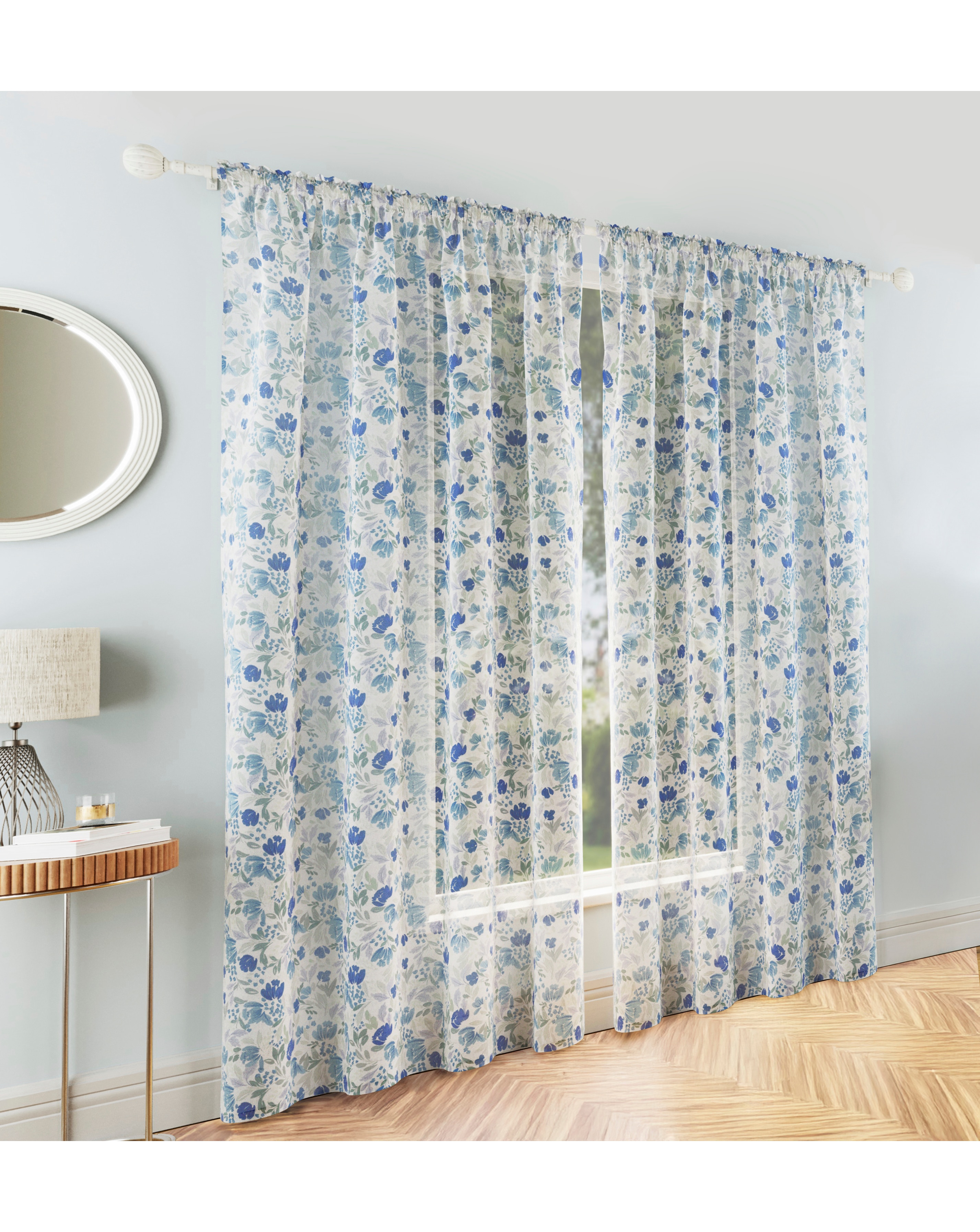 Mia Floral Printed Voile Panel - Blue