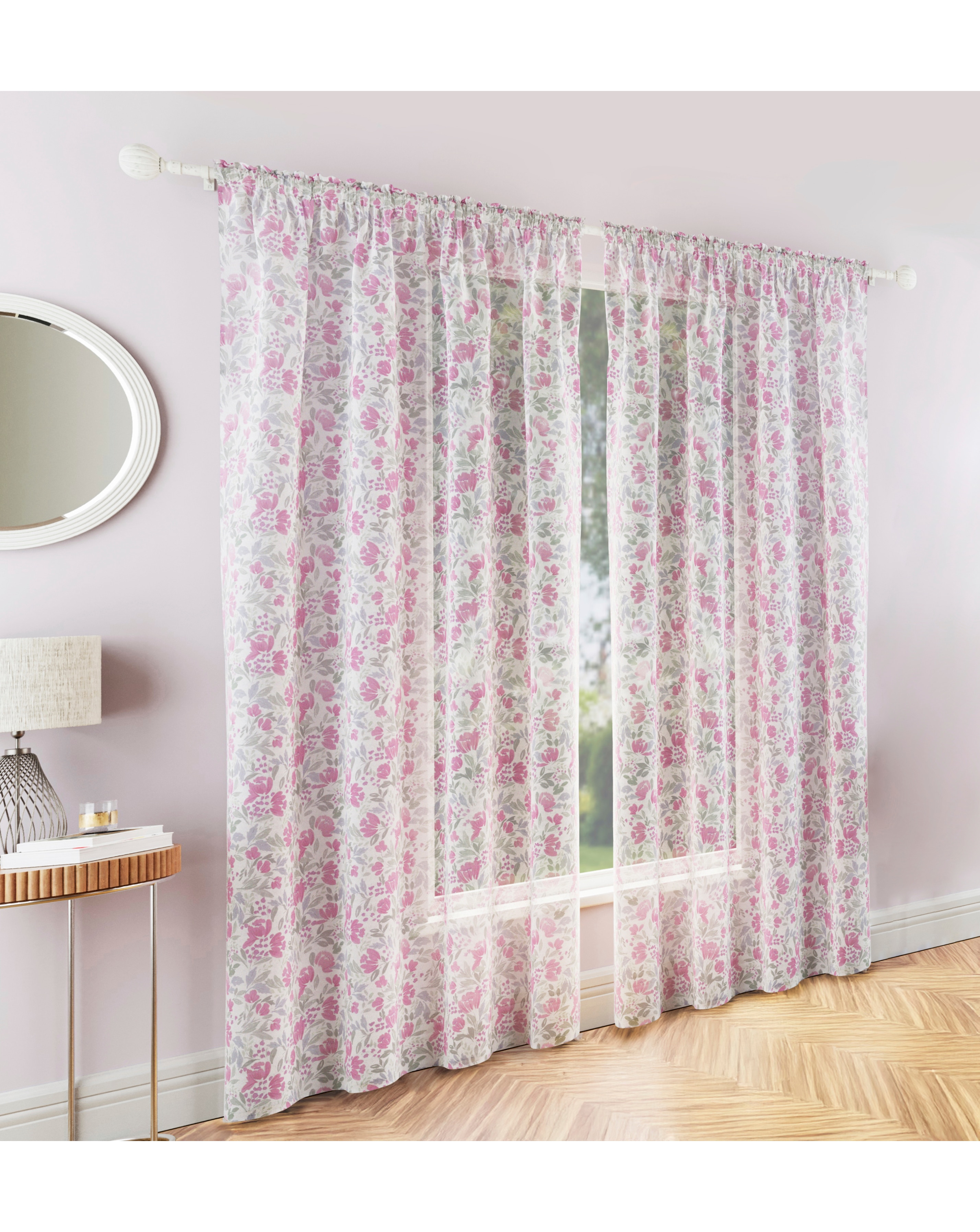 Mia Floral Printed Voile Panel - Pink