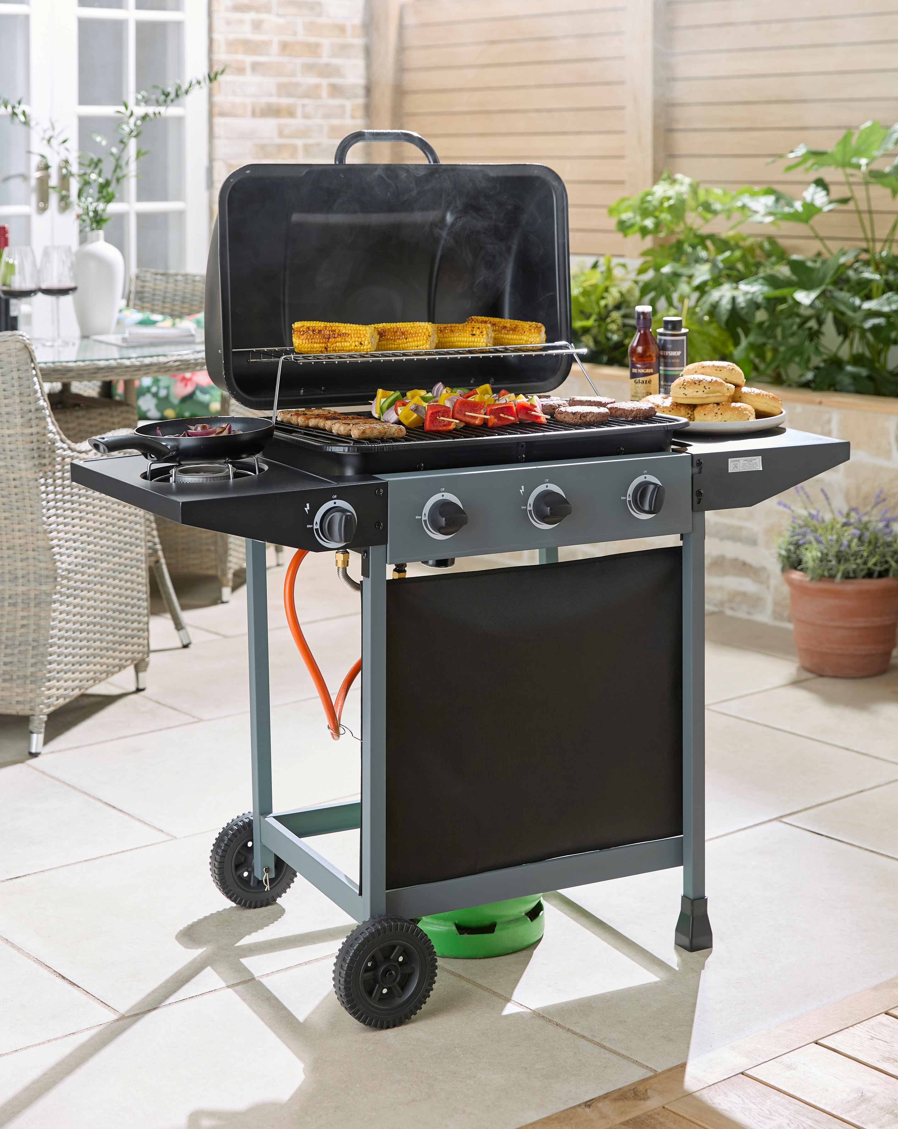 New In - 3 Burner Gas BBQ with Side