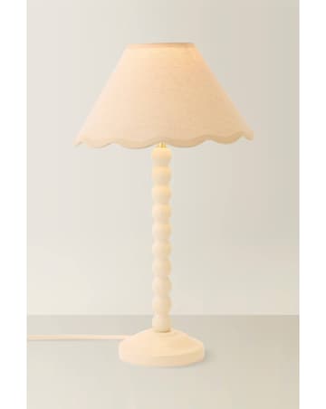 ValueLights Bobble Cream Table Lamp with Natural Trim Scallop Shade