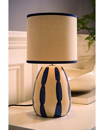 ValueLights Brynn Navy Painted Stripe Table Lamp