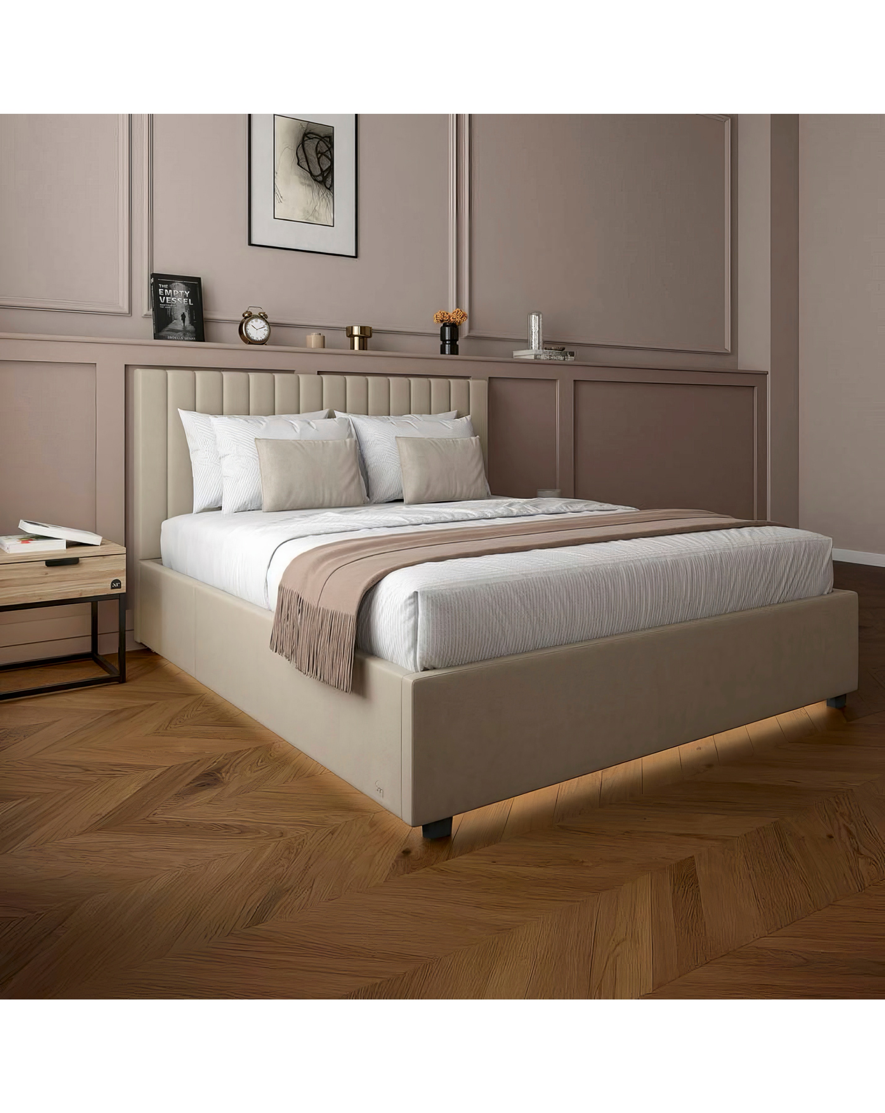 XR Living Maisie Fabric LED Ottoman Bed - Natural