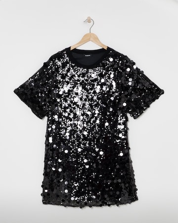 Black Sequin T-Shirt Dress