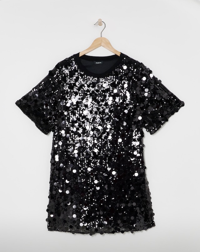Black Sequin T-Shirt Dress