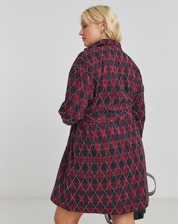 Red/Blue Checked Embellished Diamante Shirt Dress