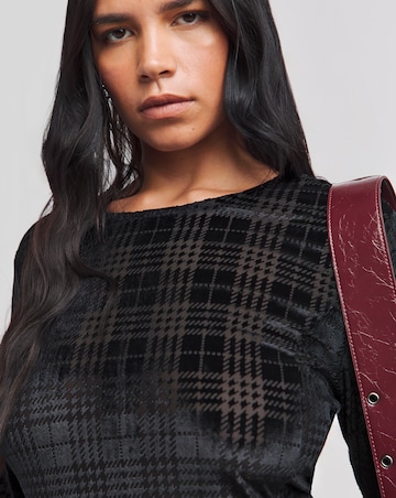 Black Check Velour Midi Dress