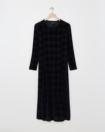 Black Check Velour Midi Dress