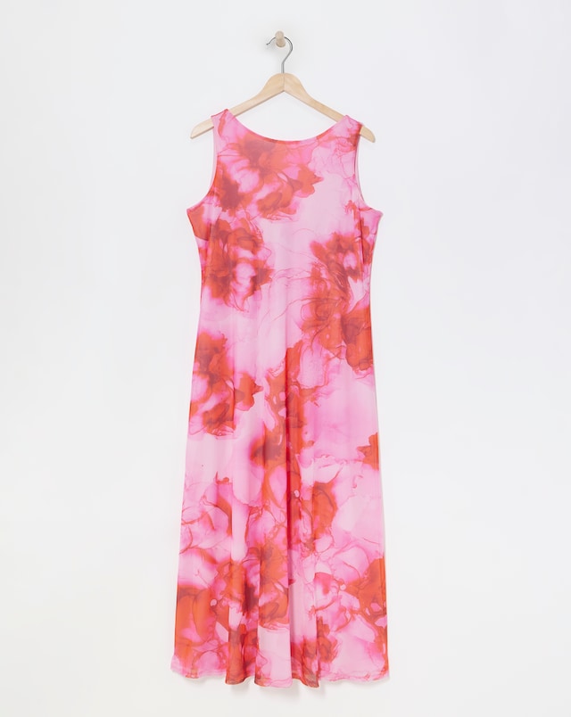 Floral Print Mesh Maxi Dress