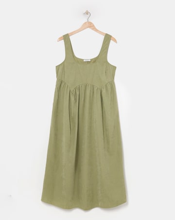 Khaki Apron Midi Dress With Pockets