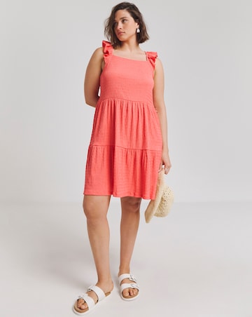 Simply Be Coral Textured Jersey Smock Dress