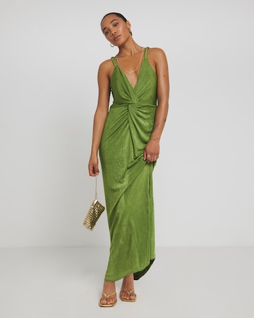 Simply Be Green Slinky Knot Detail Plait Strap Midaxi Dress