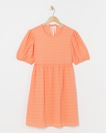 Coral Check Bow Detail Smock Dress