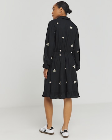 Black Embroidered Ditsy Floral Shirt Dress