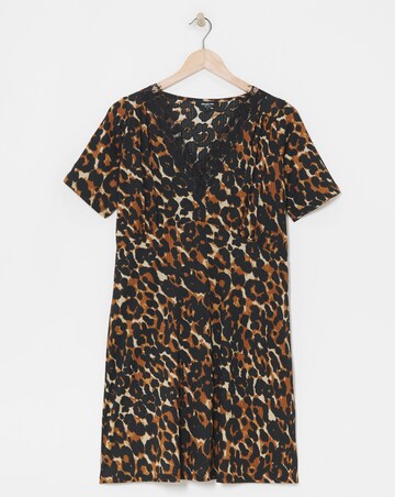 Leopard Print Waffle Lace Trim Skater Dress