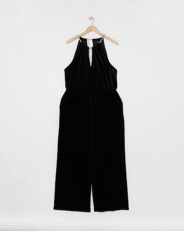 Black Velour Wide Leg Jumpsuit