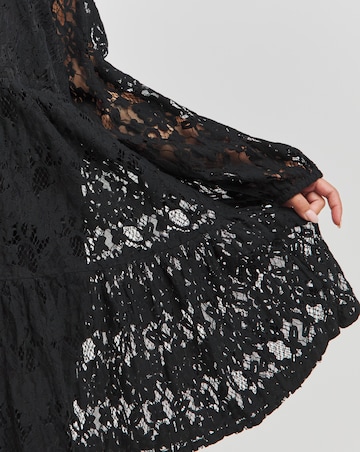 Black Lace Smock Shirt Dress