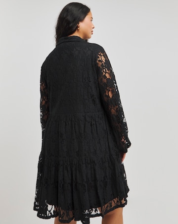 Black Lace Smock Shirt Dress