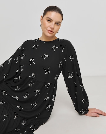 Bow Print Supersoft Tiered Smock Dress