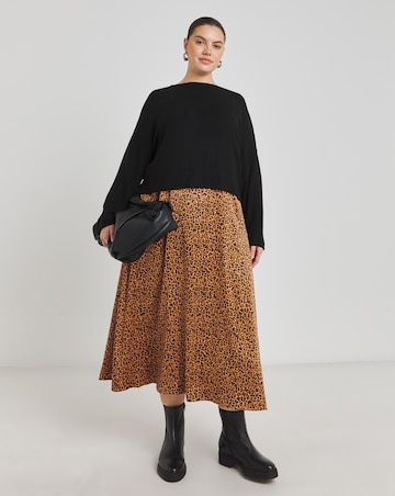 2 in 1 Leopard Print Slip Dress With Black Top