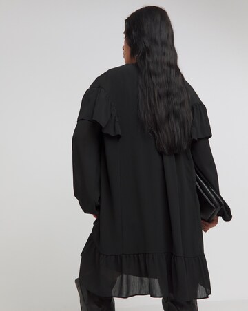 Black Crinkle Georgette Frill Smock Dress