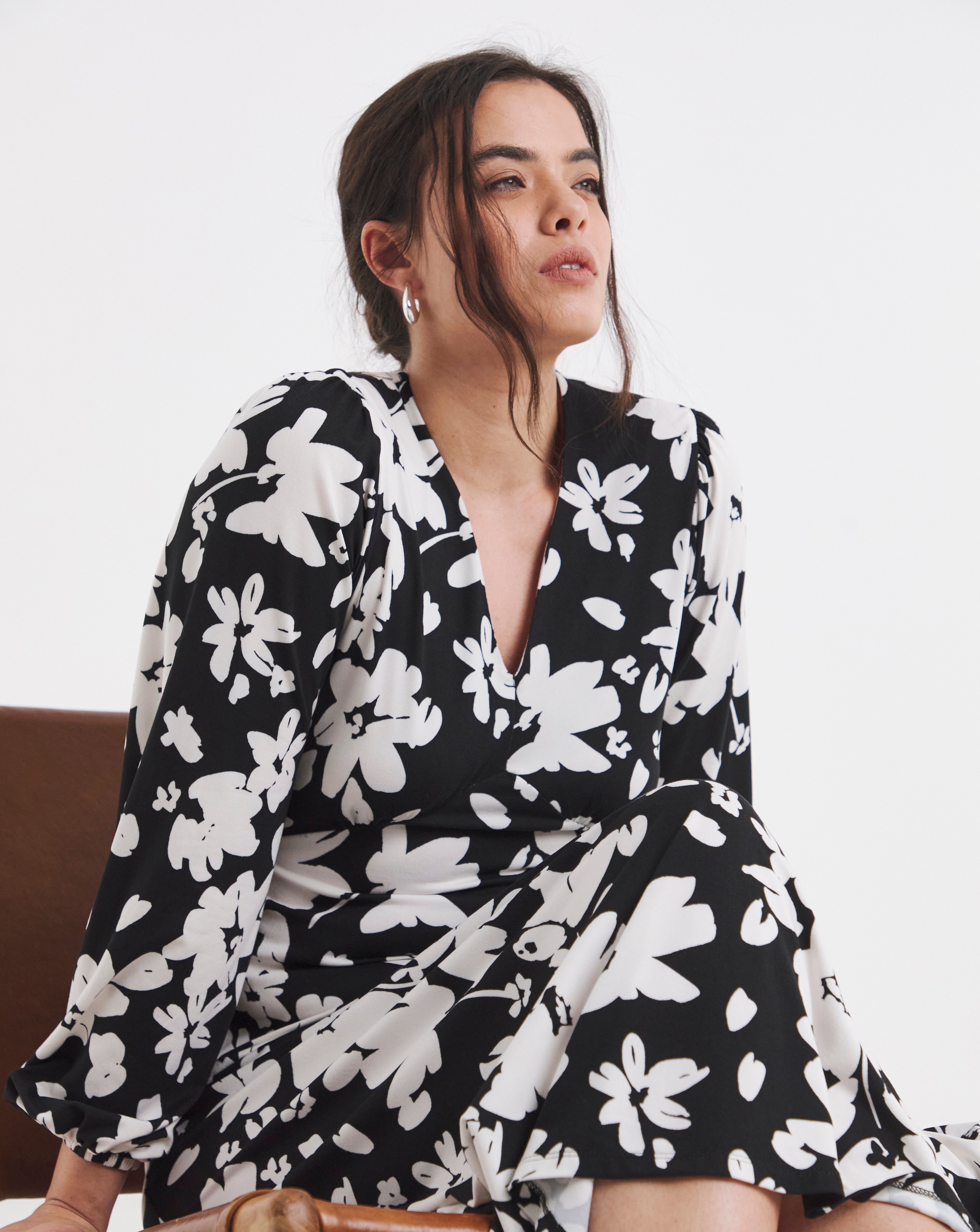 Mono Floral Print Supersoft Midi Dress