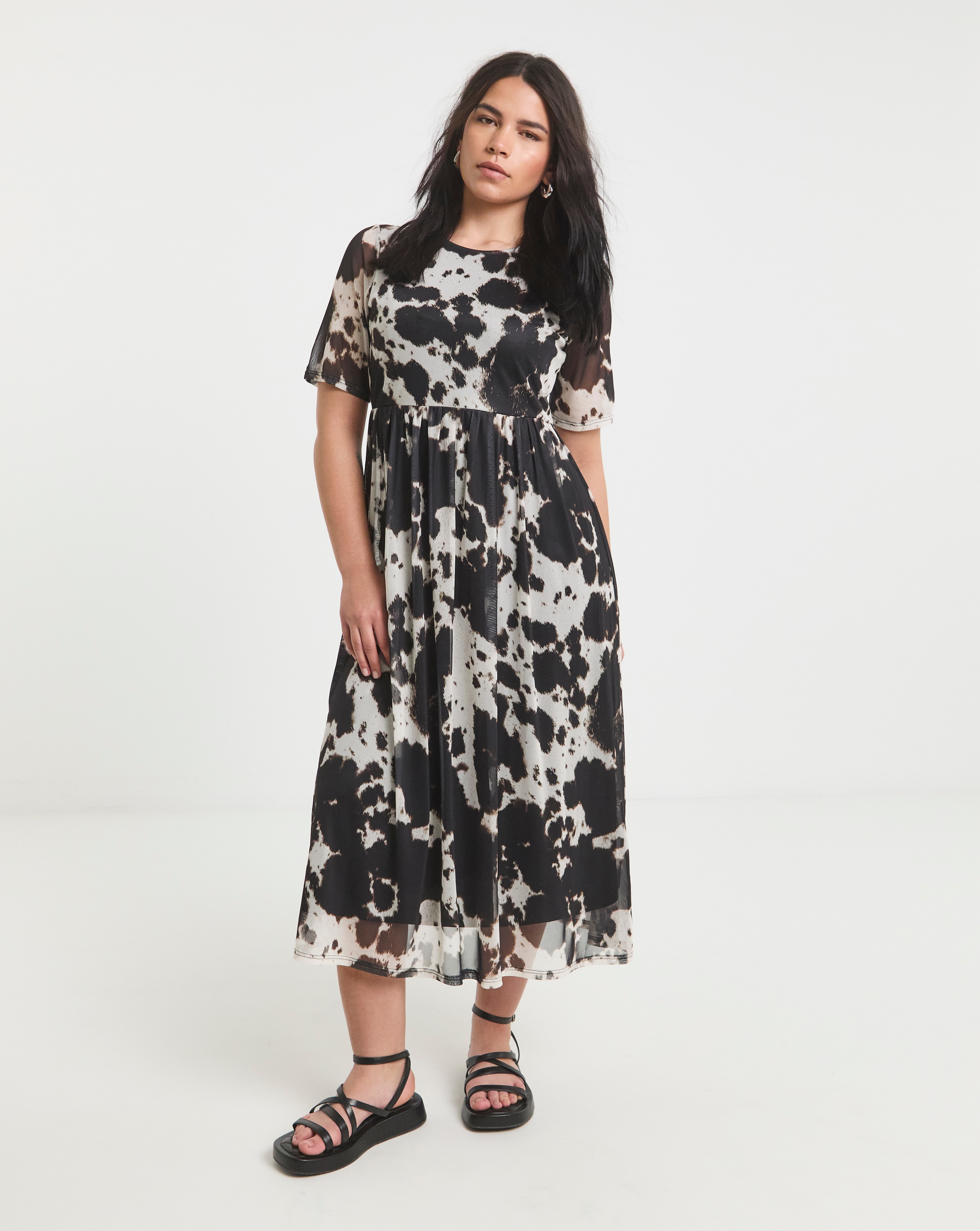 Simply Be Cow Print Mesh Midi Dress