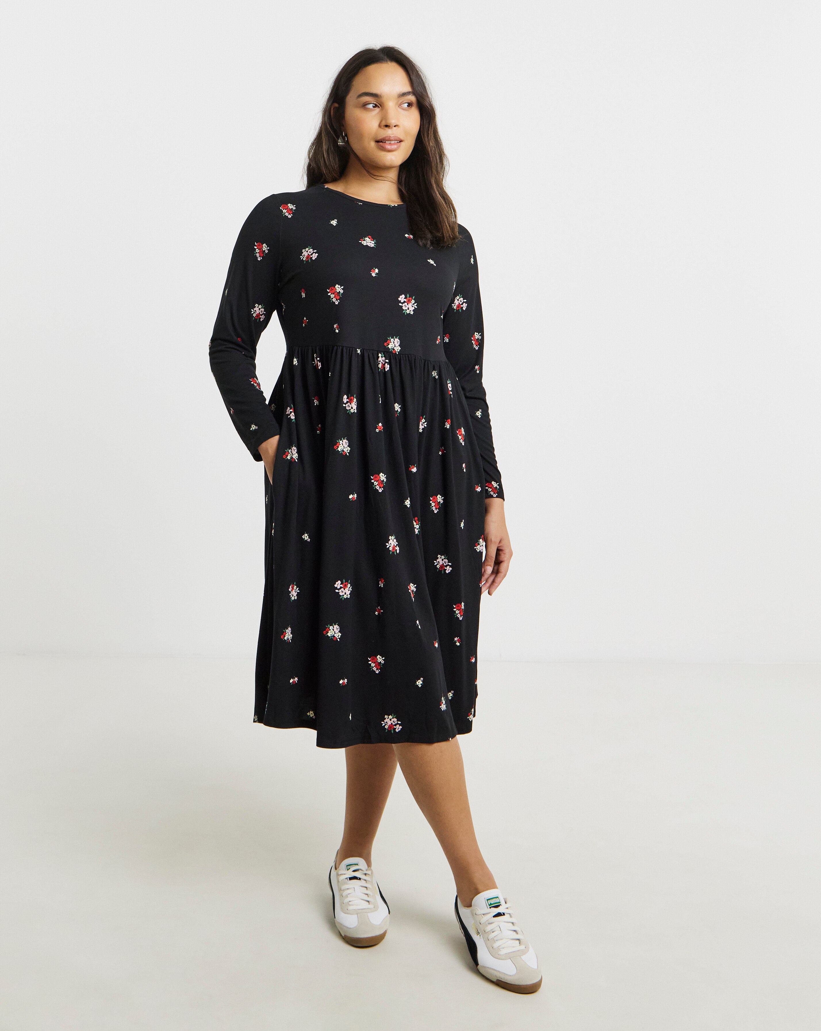 Simply Be Ditsy Print Supersoft Pocket Midi Dress