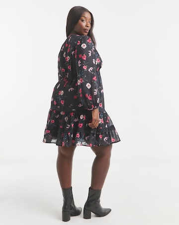 Black Floral Lace Trim Skater Dress