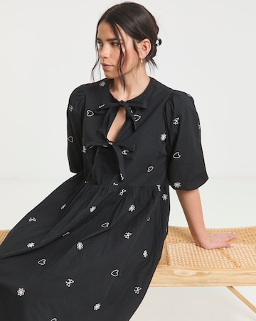 Simply Be Black Embroidered Bow Front Midi Dress