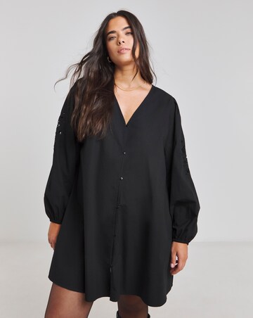 Simply Be Black Embroidered Sleeve Swing Dress