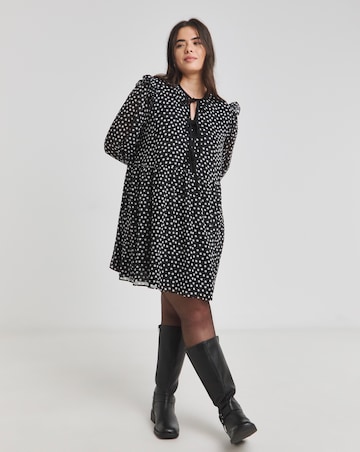 Polka Dot Bow Front Georgette Skater Dress