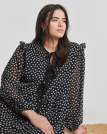 Polka Dot Bow Front Georgette Skater Dress