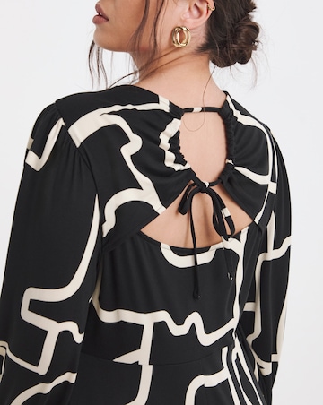 Simply Be Black Print Supersoft Midi Dress With Tie Back Detail