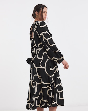 Simply Be Black Print Supersoft Midi Dress With Tie Back Detail