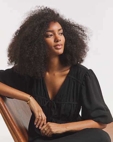 Simply Be Black Cinch Detail Midi Dress With Pockets