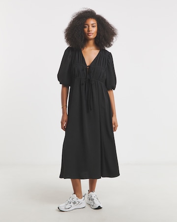 Simply Be Black Cinch Detail Midi Dress With Pockets