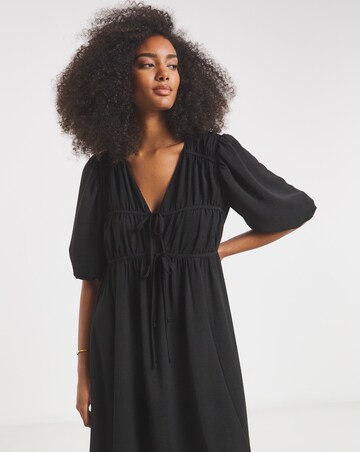 Simply Be Black Cinch Detail Midi Dress With Pockets