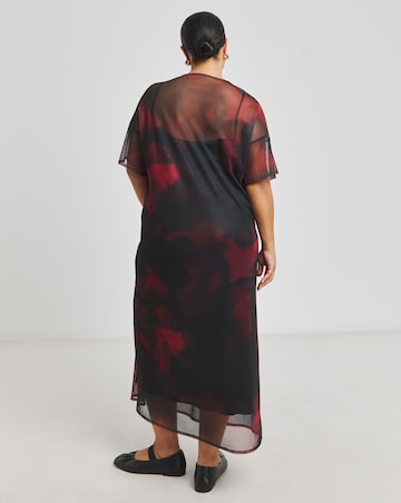 Red Blur Printed Mesh T-Shirt Dress