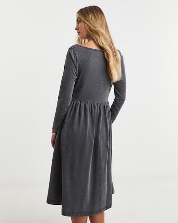 Acid Wash Jersey Scoop Neck Midi Dress With Pockets