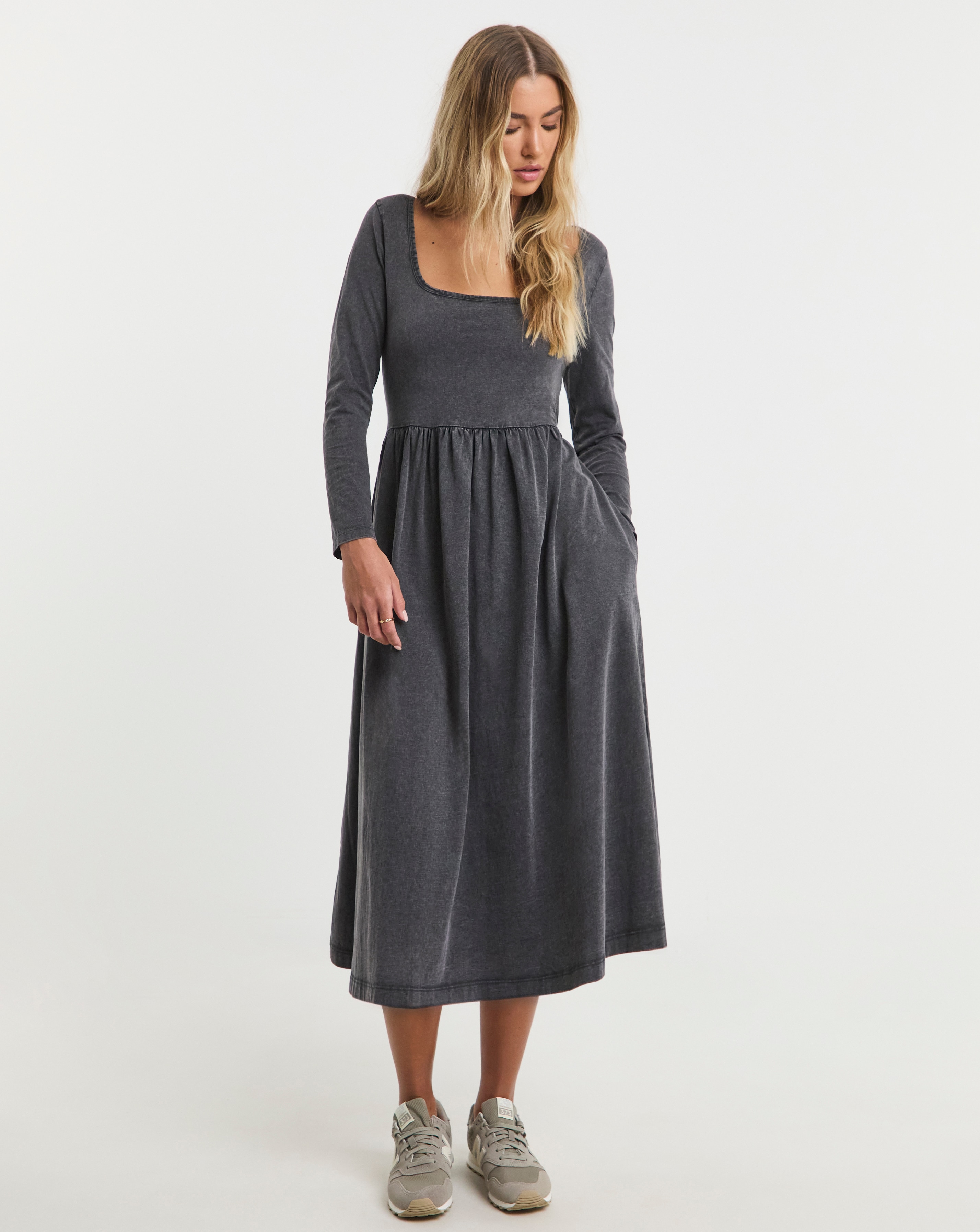 Acid Wash Jersey Midi Dress