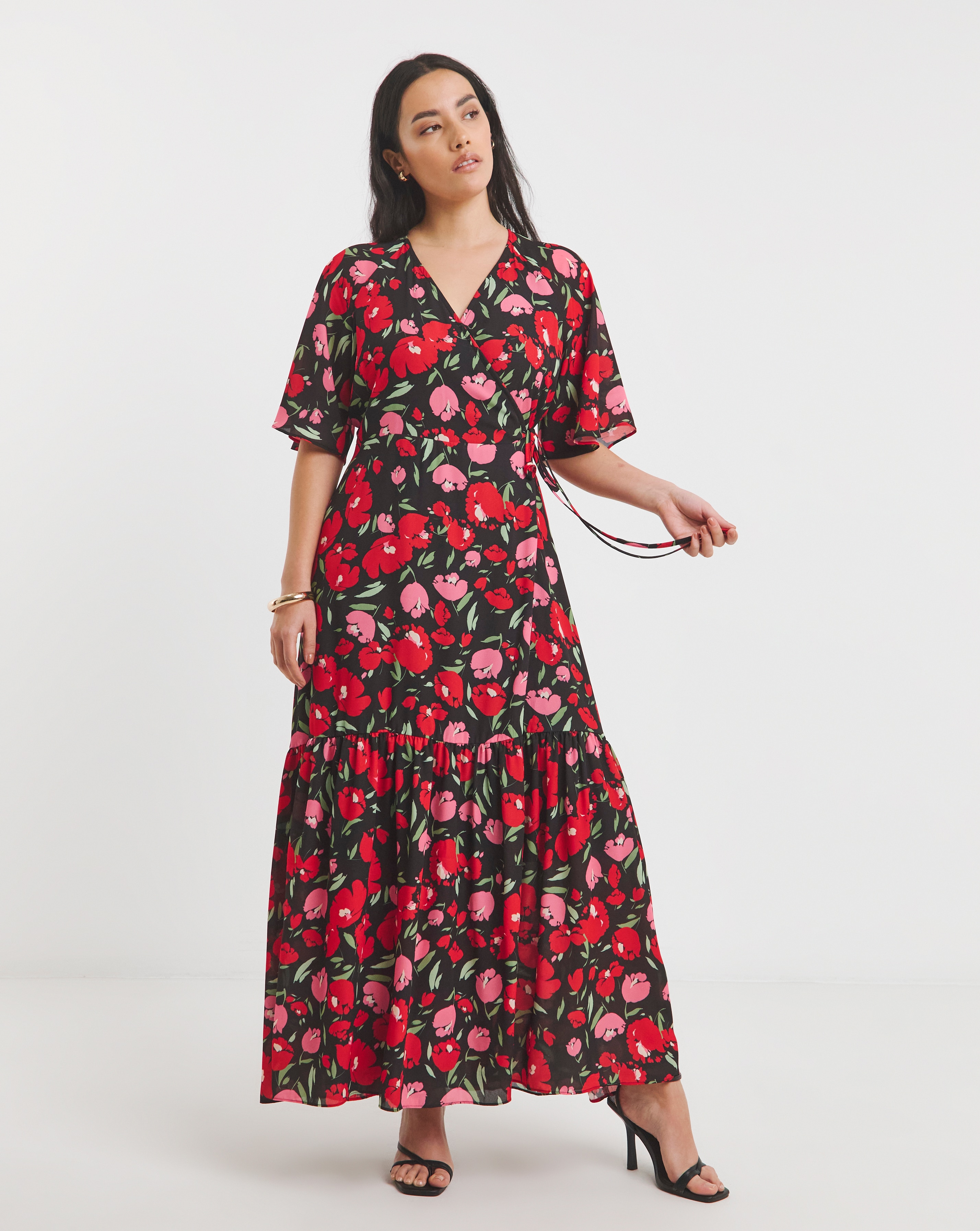 Floral Print Wrap Midaxi Dress