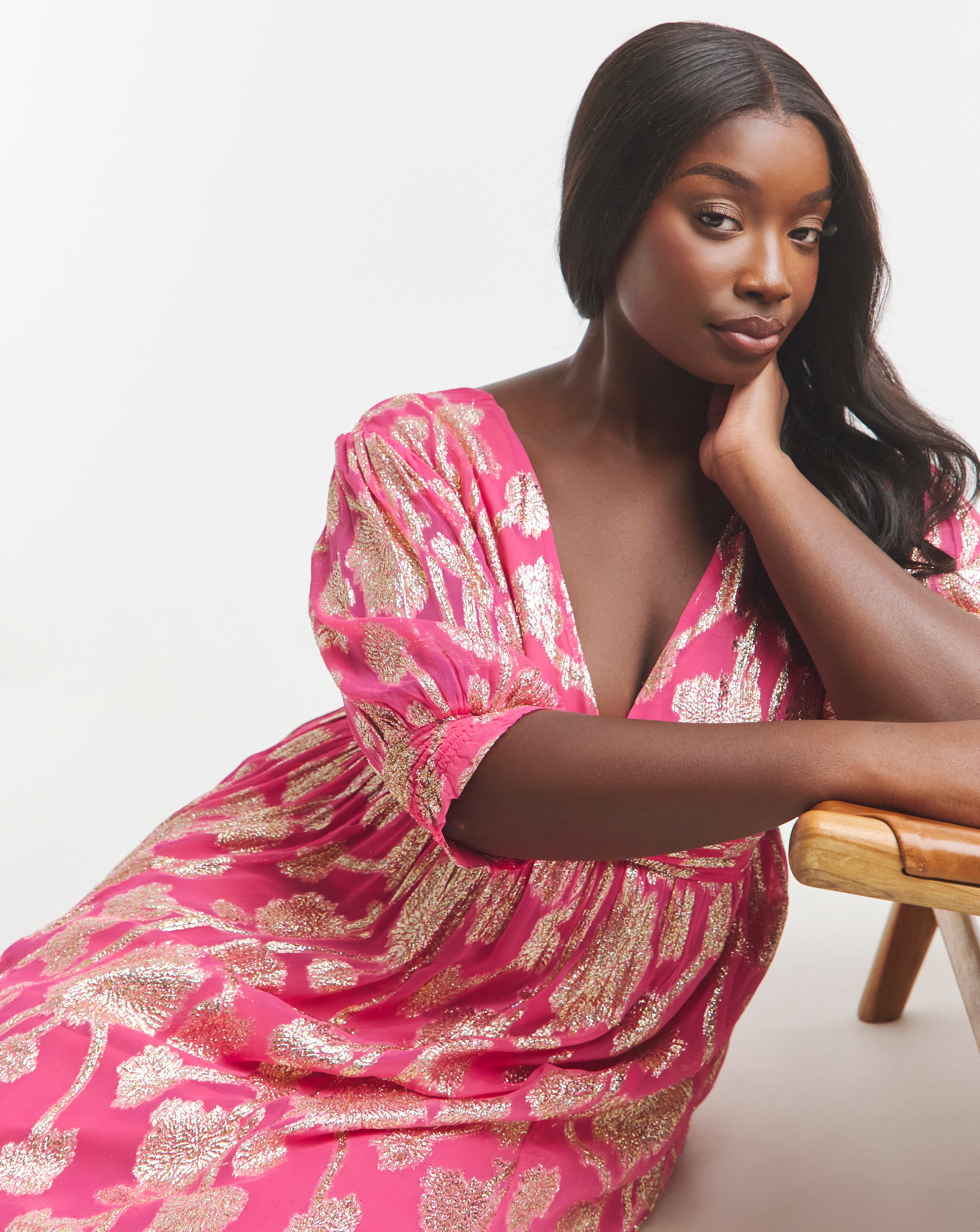 Simply Be Pink and Gold Jacquard Detail Maxi Dress JD Williams