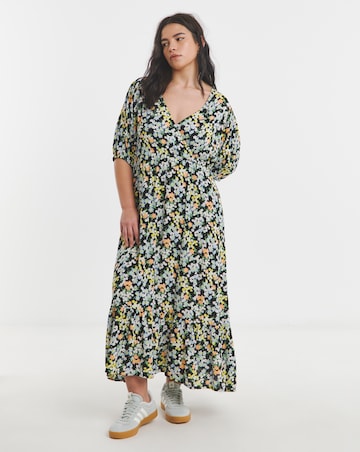 Simply Be Ditsy Print Crinkle Wrap Midi Dress