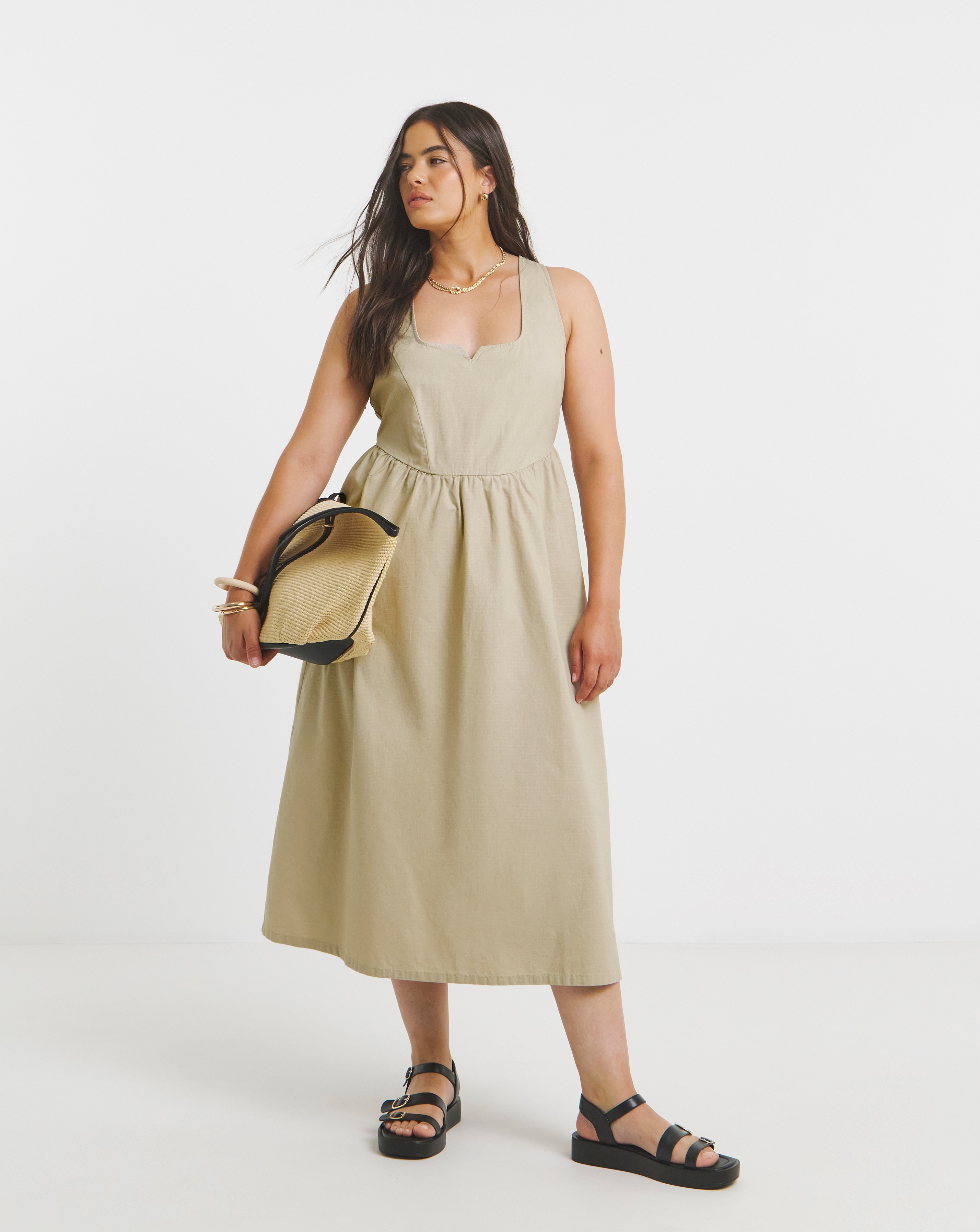 Stone Seamed Detail Utility Midi Dress