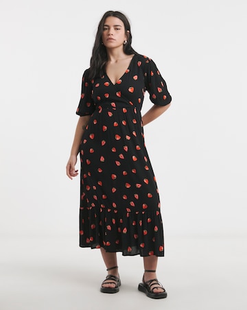 Simply Be Fruit Print Crinkle Wrap Midi Dress
