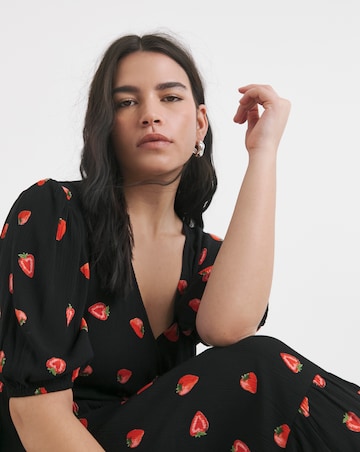 Simply Be Fruit Print Crinkle Wrap Midi Dress