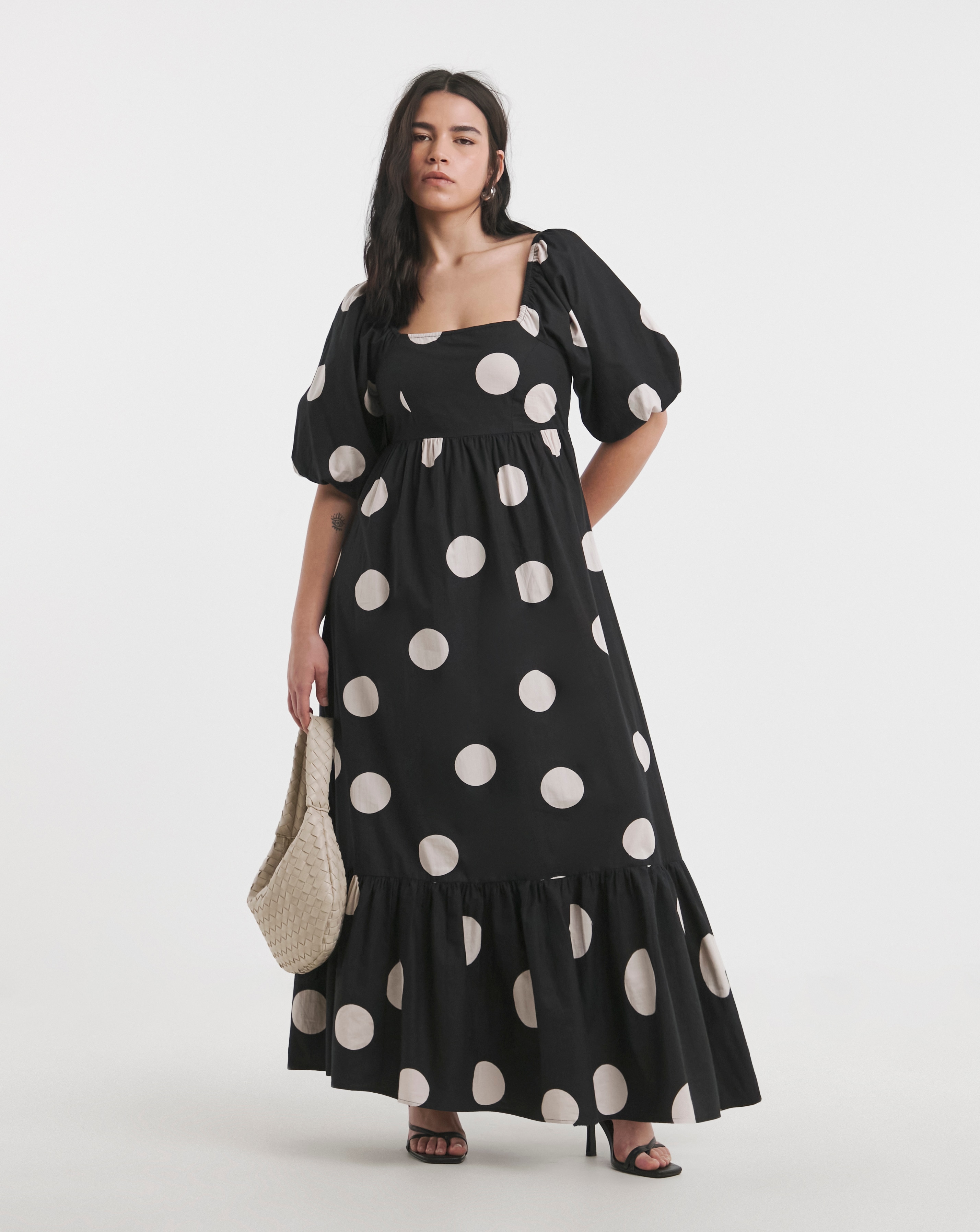 Mono Spot Printed Cotton Maxi Dress